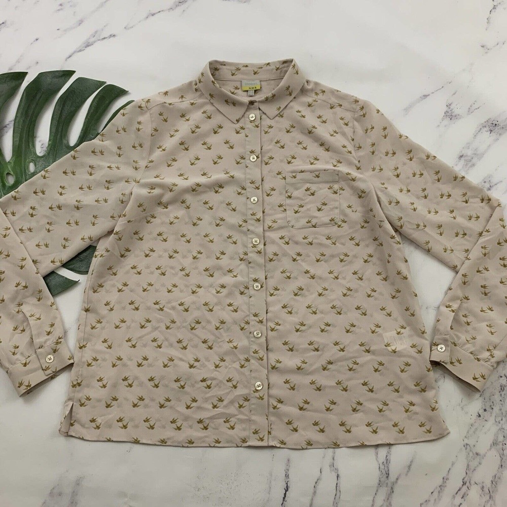 Womens Beige Floral Button-Up Blouse